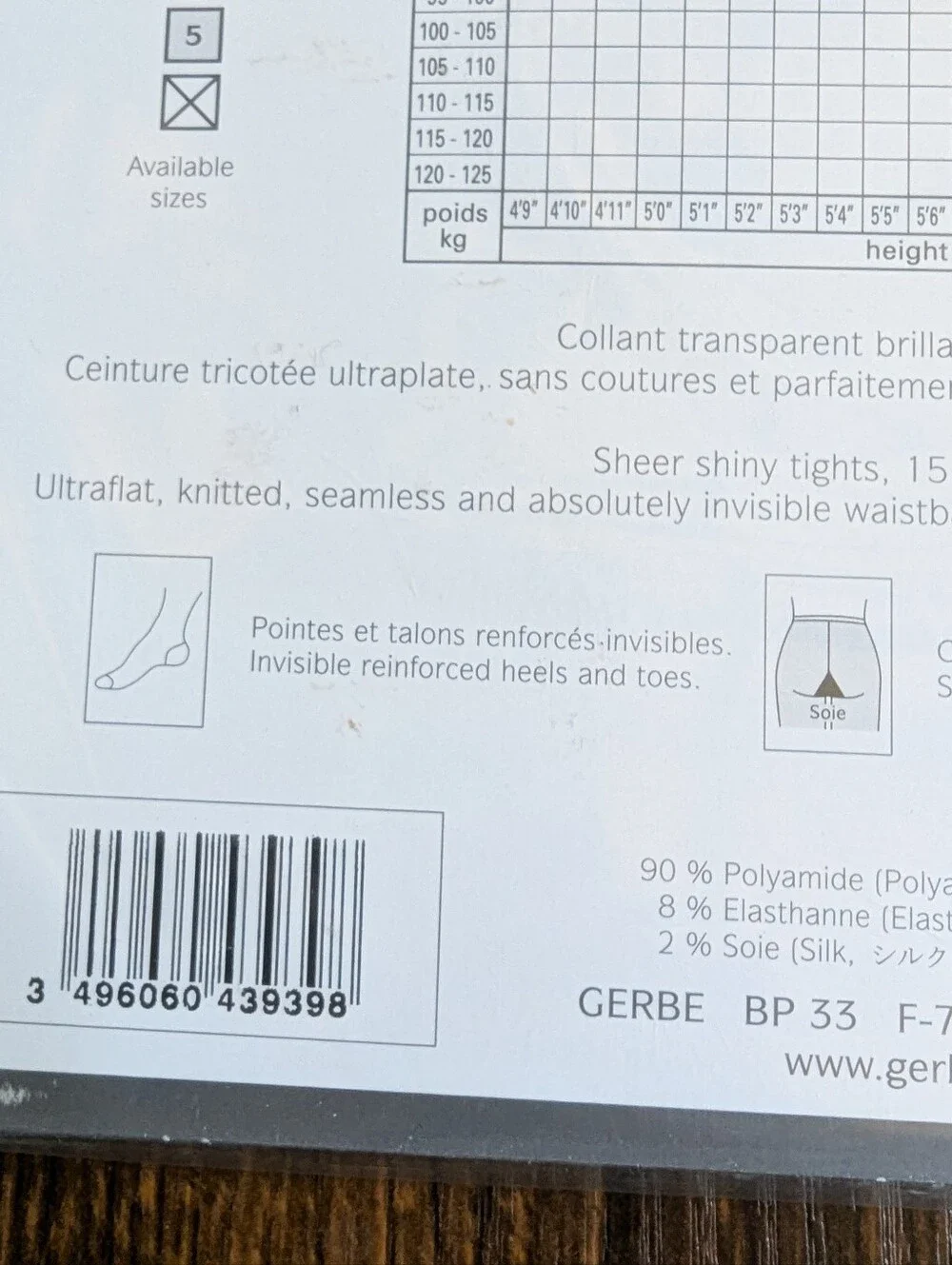 GERBE Pantyhose Made In France Size S Charcoal 15 Den